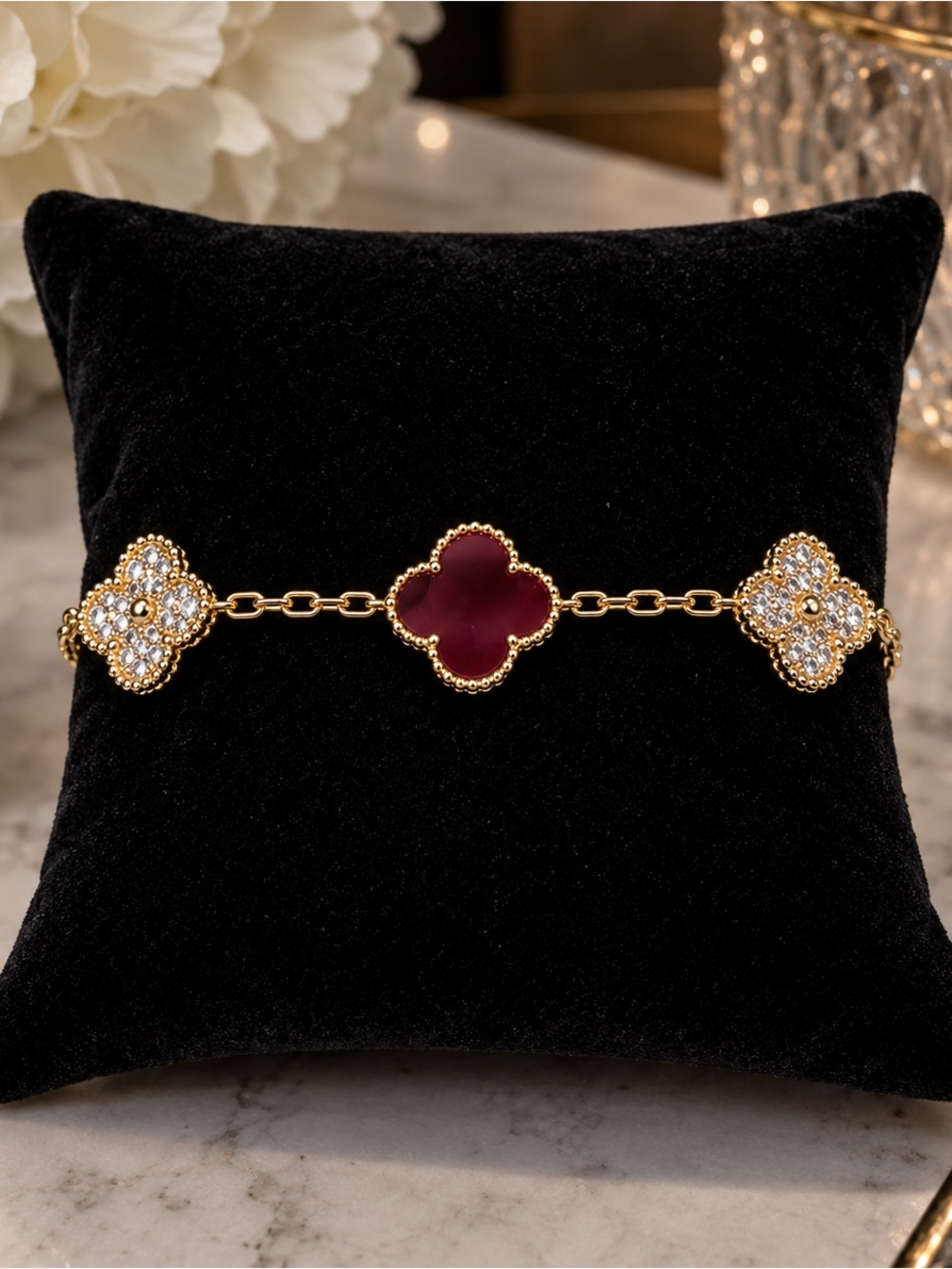 14K Red Tigerβs Eye Quatrefoil Bracelet
